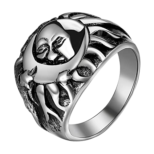 Oidea Men's Gothic Biker Punk Vintage Stainless Steel Ring Moon Star Sun Nordic Pagan Viking Rings Jewelry For Women Men Size 13 #TOP26