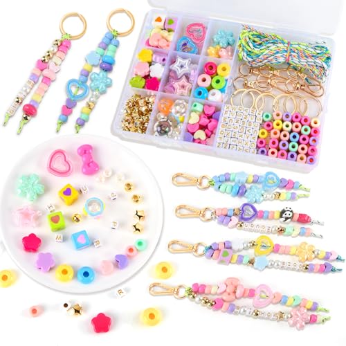 NEBURORA 324 Pcs Colorful Beaded Keychain Making Kit DIY Keychain Crafts