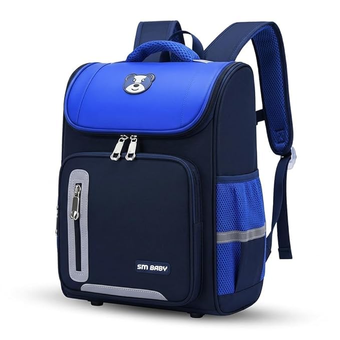 Image of Bear Print Flap School Bag for Boys Girls 6-10 Years Waterproof Lightweight Kids Backpack Large Capacity Student Bag for Books & Padded Straps & Back Support
