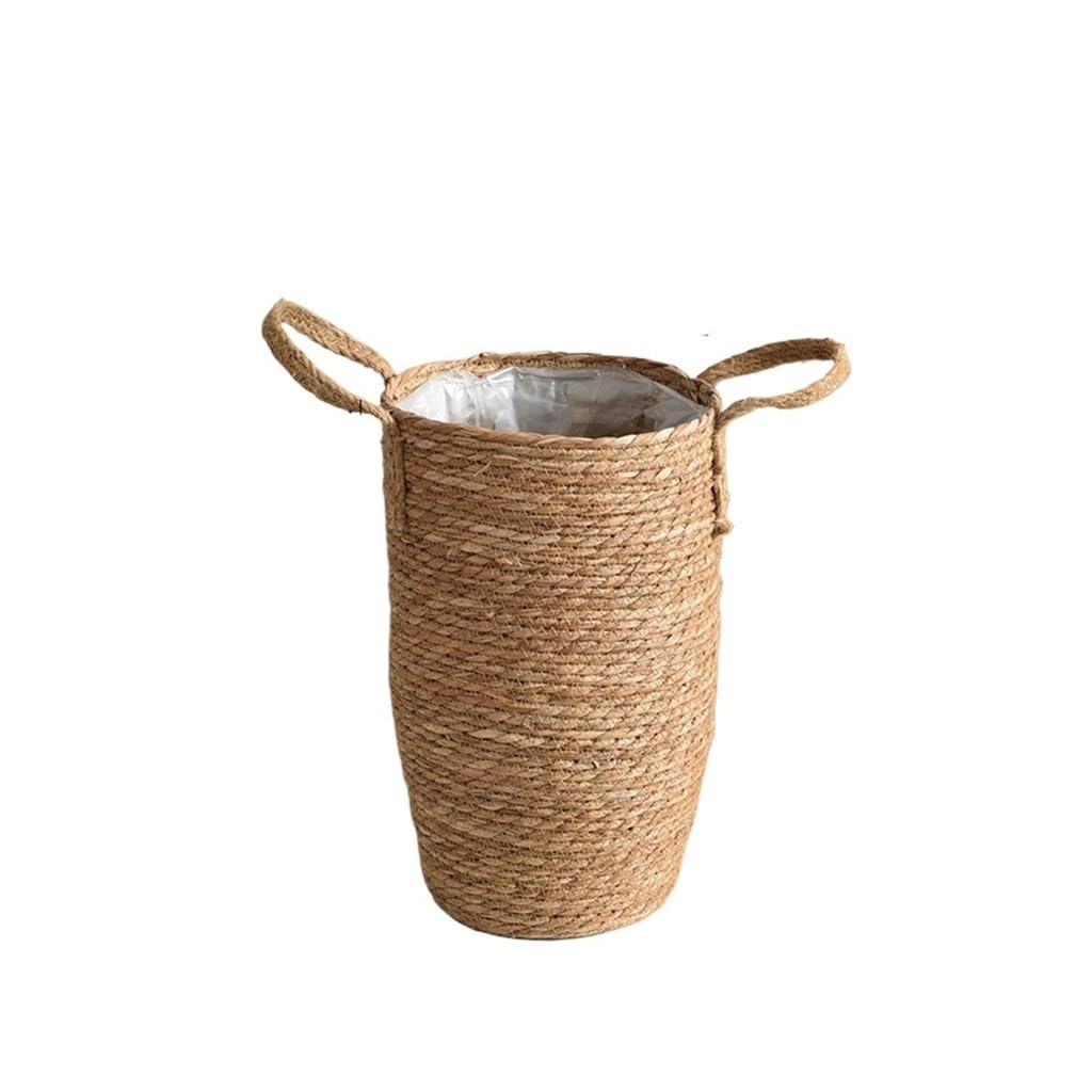 Gelasige A Flower Pots Straw Flower Basket Vase Decoration Living Room Flower Rrangement Fresh Flowers Portable Flower Pot Home Balcony Living Room Plant Flower Basket Outdoor Flower Pots