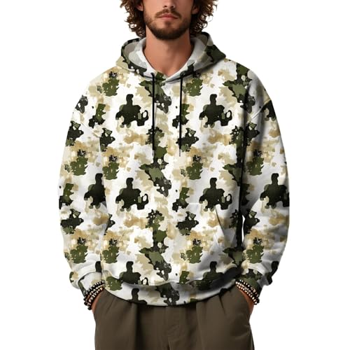 Sudadera beige con capucha para hombre talla L y estampado de ganso 1