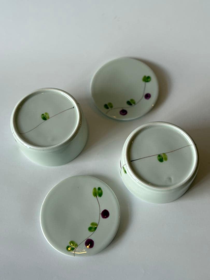 品 一峰窯 丸蓋物 オリーブ 紫 2客セット 有田焼