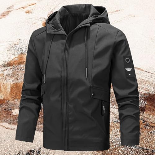 Jackets for Men Spring Fall Windbreaker Stand Collar Warm Hooded Jacket - image 2