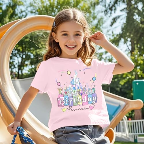 Image of Birthday Girl Shirt Kids Birthday Princess T-Shirt Toddler Girls Birthday Party Tee Cute Birthday Family Tee Tops