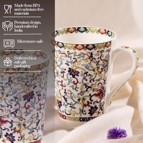 Image of GOLDEN QUEEN'S Mugs Set of 2 for Coffee, Tea, Milk - Ideal for Your Daily Beverage Ritual, Hosting & Casual Gatherings (Himalayan Flora)