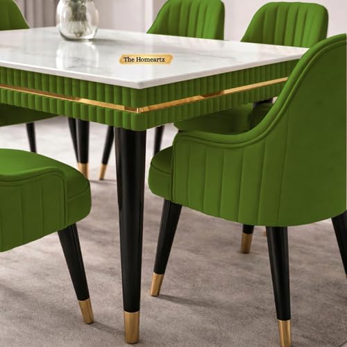 Image of Elara Modern Dining Table Set 4-Seater Wooden Dining Table Set | 1 Year Warranty | Nano Composite Marble Marble Top Table with 4 Chairs (Sea Green)
