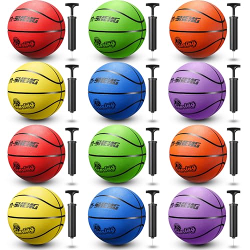 Gemscream 12 Pcs Bulk Official Size 5 Basketballs 27.5 Inch Rubber Basket Balls Outdoor Indoor for...