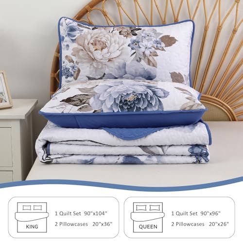Juego de ropa de cama de flores King azul con colcha de microfibra 8