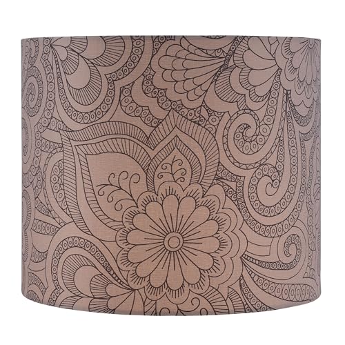 Image of Aspen Creative 31108 Transitional Drum (Cylinder) Shaped Spider Construction Lamp Shade in Beige With Black Floral Design, 12 inch Wide (12 inch x 12 inch x 10 inch)
