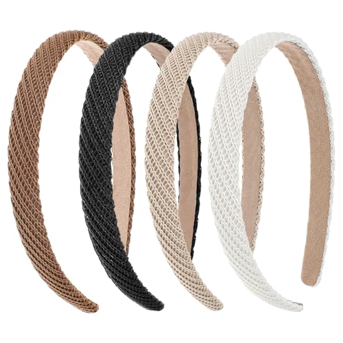 KFHENSOMR 4 Stück Trendige Stirnbänder, Haarreifen Damen Elegant, Dünnes Haarband für Damen und Mädchen (Schwarz/Braun/Kaffee/Beige)