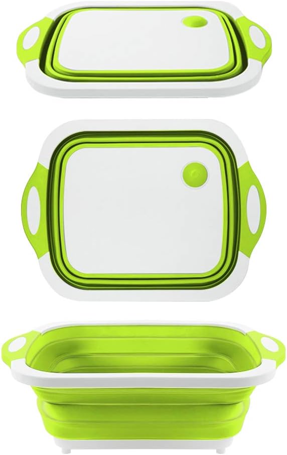 QiMHCollapsible Cutting Board - Portable Washing Veggies Fruits Food Grade Camping Sink (4.25 Gal) with Draining Plug - Foldable Multi-function Kitchen Plastic Silicone Basin