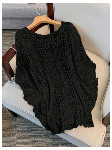 Image of MakeMeChic Women's Plus Size Crochet Boho Tops Summer Vacation Beach Cover Ups Sweater