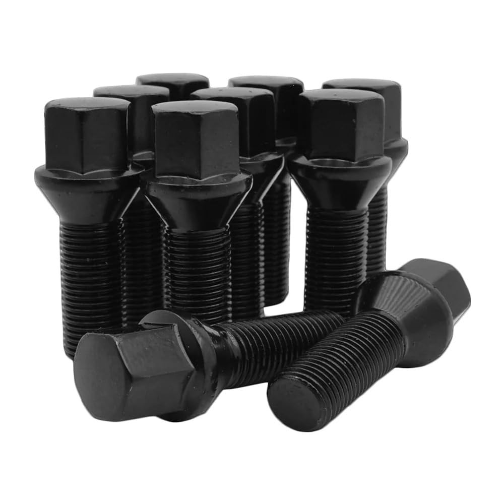 DAFQWEYU 10pcs Cone Seat Lug Bolts Conical 17mm Hex 35mm/40mm/45mm Shank Length m12x1.5 m14x1.25.m14x1.5 Wheel Bolts Black(Shank 35mm M14x1.25)(Shank 35mm,M14x1.25)