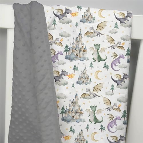 Image of Mink Baby Boys Blanket Dragon Tale Castle, Watercolor Green Moon Clouds Stars Tree Soft Double Layer Dotted Backing Receiving Blankets, Newborn Infant Toddler Nursery Crib Bedding 30