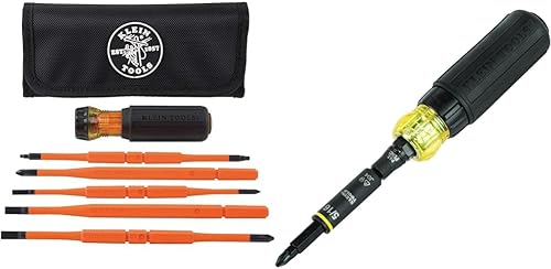 Miniatura 50 de Klein Tools 32288 Destornillador aislado, juego de destornilladores 8 en 1 con cuchillas intercambiables, 3 Phillips, 3 puntas ranuradas y 2 puntas