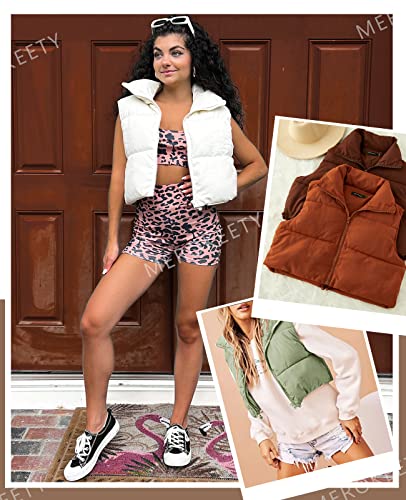 Merokeety Women's Crop Puffer Vest Lightweight Stand Collar Sleeveless Zip Up Padded Gilet Coat,Khaki,S #TOP4