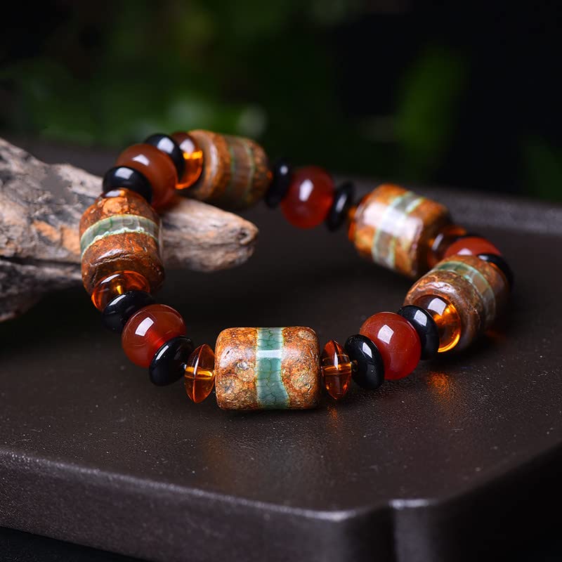 Pulsera Pulsera de amuleto, pulsera de cuentas de ágata natural, pulsera de Feng Shui, pulsera de cuentas Dzi de estilo tibetano, atraer riqueza, dinero y buena suerte, brazalete de pareja, regalo de