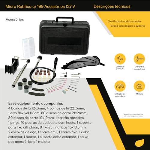 Razi, Micro Retífica com 199 Acessórios, 130W, 3,2mm, 220v