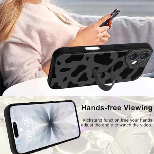 Image of for iPhone 17 Case with Finger Strap Holder, Cute Cool Cow Print Pattern Design for Women Men, Shockproof Anti Scratch Hand Kickstand Protective Cover, Gray