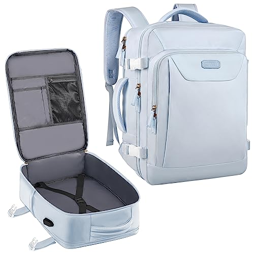 Carry on Backpack, 40L Flight Approved Large Travel Laptop Backpack with USB Charge Port, 17 Inch Water Resistant Luggage Computer Daypack College Weekender Overnight Bag for Men & Women, blue