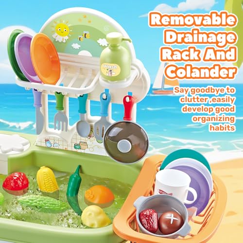 Play Kitchen Sink with Running Water, Kids Sink with Running Water, Toddlers Real Working Bathroom Sink Toys Dishwasher with Electric Faucet, Mini Water Sensory Table for Boys Girls - Image 4