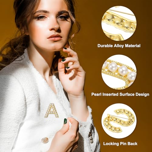 Image of PATIKIL Letter Brooch Pins, Pearl Initial Alphabet Letter Lapel Badges Pin for Women Men Girl Wife Suits