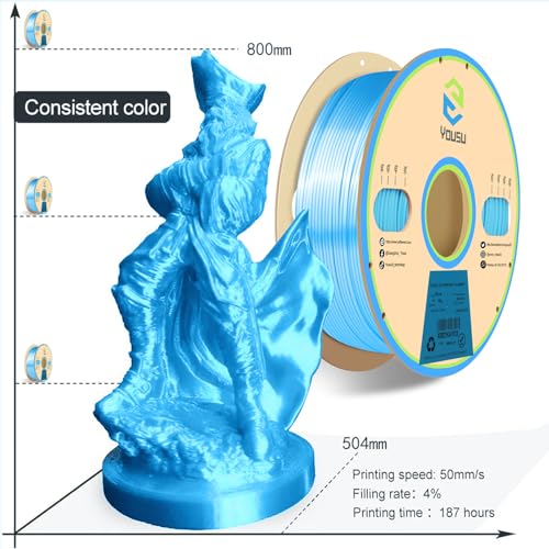 Image of YOUSU Silk Blue PLA 3D Printer Filament 1.75 mm 1KG 2.2 LBS Spool 3D Printing Material Shine Silky Shiny Metallic Metal PLA Filament.