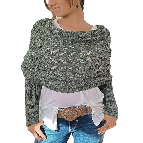 Image of Knitted Cable Wrap Shawl with Sleeves, Multifunctional Scarf