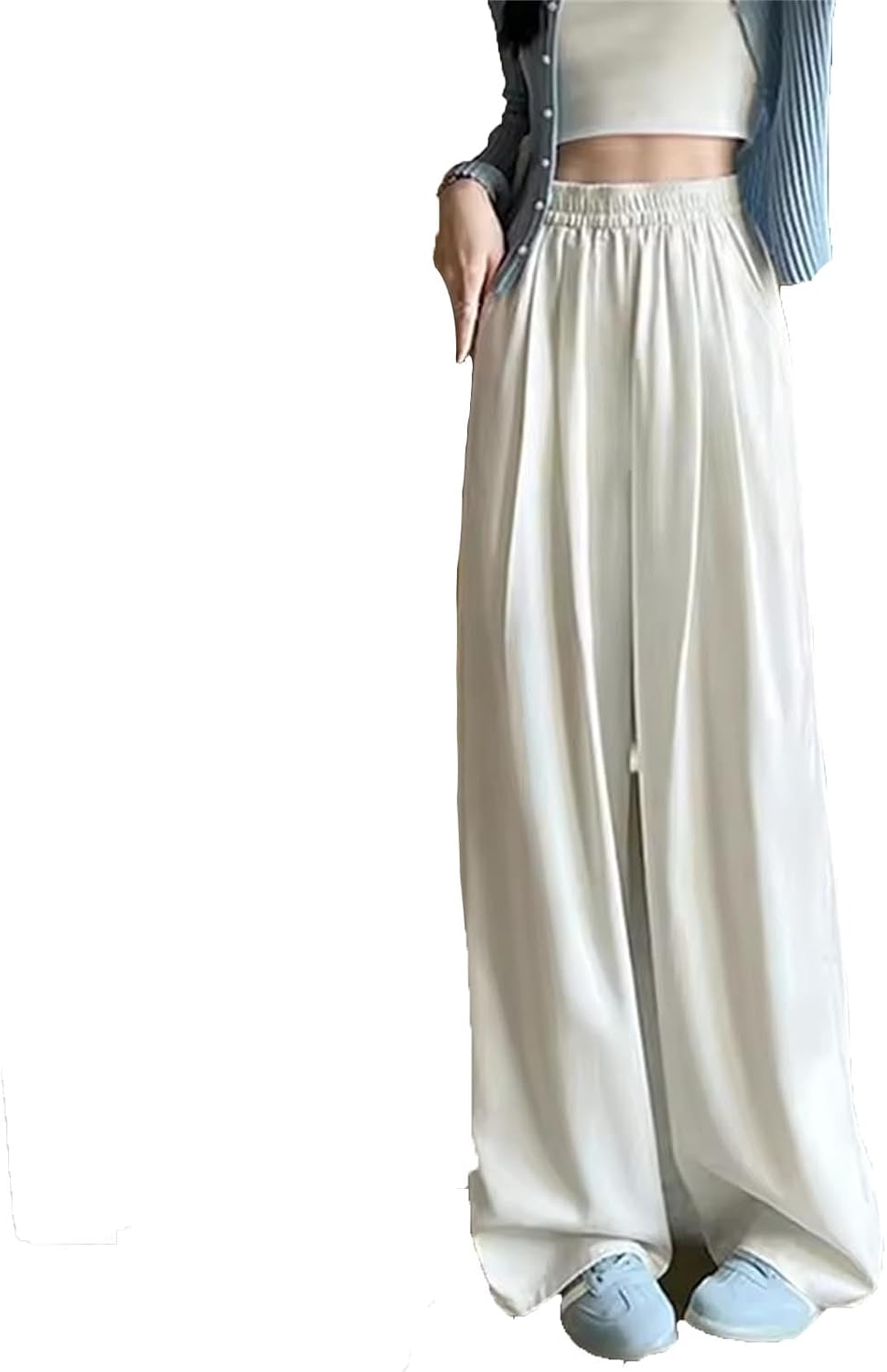 Women's Elastic Waist Casual Wide-Leg Jeans Soft Lightweight Denim Pants Autumn Fashion Lazy Style Trousers