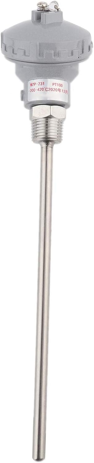 PT100 Temperature Sensor Industrial Probe with NPT 1/2 Inch Thread Stainless Steel Sensor, 400mm Length, -200°F to 420°F Range for HVAC Systems, Process Control & Industrial Applications