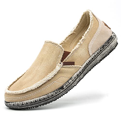 Men's Canvas Slip on Loafers Lightweight Breathable Cloth Shoes Vintage Boat Shoes Casual Flat Loafer Outdoor Walking Sneakers