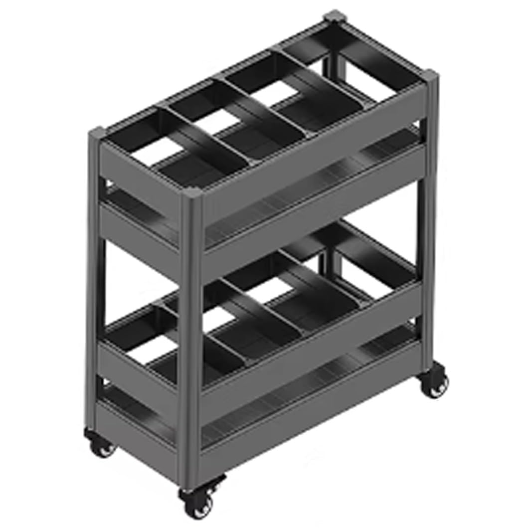 Organizer da bagno in metallo, sottile carrello scorrevole con ruote, salvaspazio a 3 ripiani, armadio per cucina e dispensa