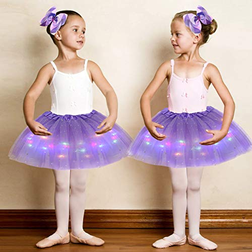 Wastreake Girl Tutu Skirts, Magic Light Princess Led Dancing Tulle Skirts With Hair Bow Purple, Small #TOP5