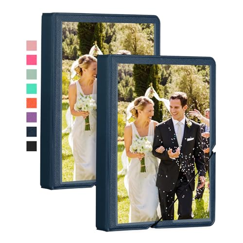 Lifting 2 Pack Small Plastic Photo Book Album with Customizable Cover - 4 x 6, 28 Pockets - Mini Picture Album for Family Wedding Anniversary, Baby, Vacation (Marine Blue)