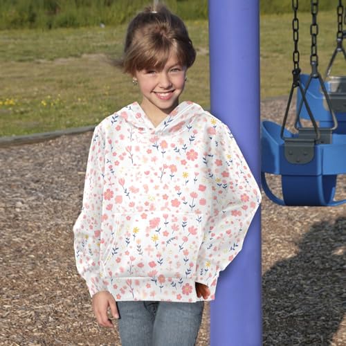 Pink Floral Plant Small Fresh Background Kids Boys Girls Sweatshirts Sweater Long Sleeve Hoodies Kangaroo Pocket4