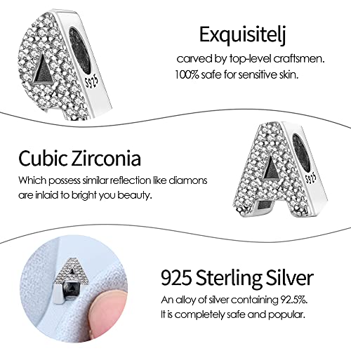Pandach 925 sterling Silver Letters Charms A-Z Alphabet Beads with Cubic Zircons Charm Beads Pendants fit for European Bracelets Necklace Women Jewelry Gift Options2