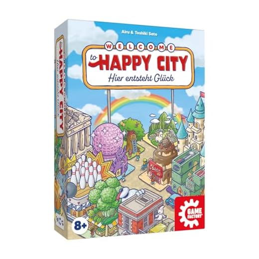 Game Factory 646084 Happy City, Legespiel ab 8 Jahren, Familienspiel für 2-5 Spieler, Kartenspiel, Städtebauspiel