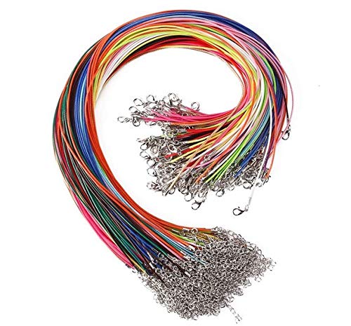 KeyZone 150 Pcs 18 Inches 1.5mm Waxed Necklace Cord with Lobster Clasp for Jewelry Making,Mixed Color