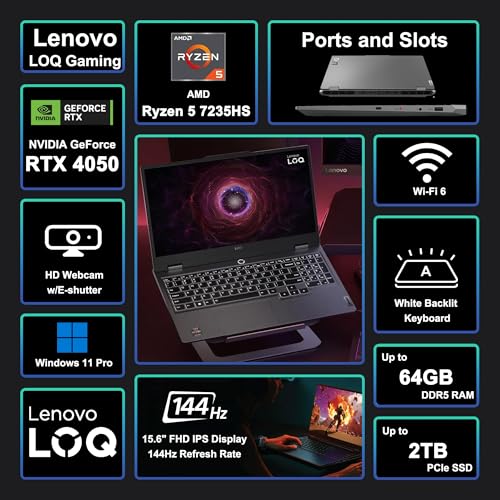 Lenovo LOQ Gaming Laptop 15.6" FHD 144Hz Ryzen 5 16GB 512GB SSD RTX 4050 miniatura 3
