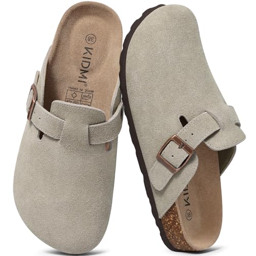 KIDMI Genuine Suede Clogs for Women Men Cork Footbed Sandals Leather Mules Potato Shoes with Arch...