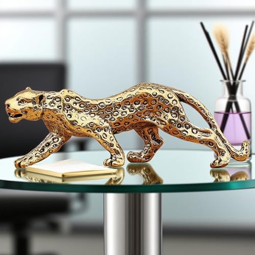 Estatua Leopardo Decorativa de Latón Dorado miniatura 5