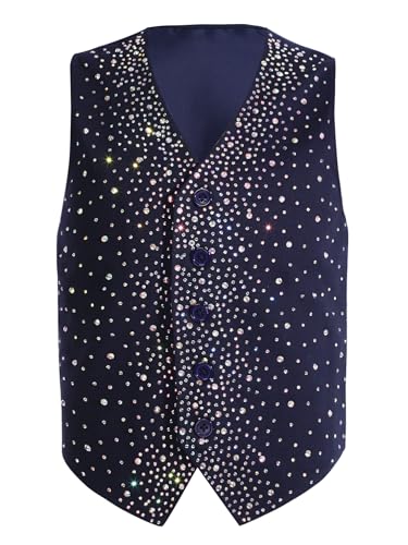 renvena Kids Boys Sparkling Tuxedo Vest V Neck Sleeveless Single Breasted Dressy Waistcoat