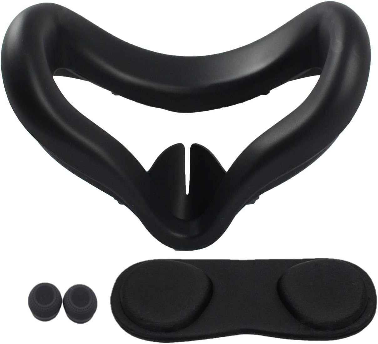TNE Face Cushion Cover, Lens Pad, Thumbstick Cap for Oculus Quest 2 | Accessories Include Silicone Face Cover, Lens Dust Protector, Controller Thumb Grips for Quest 2 Virtual Reality Headset (Black)