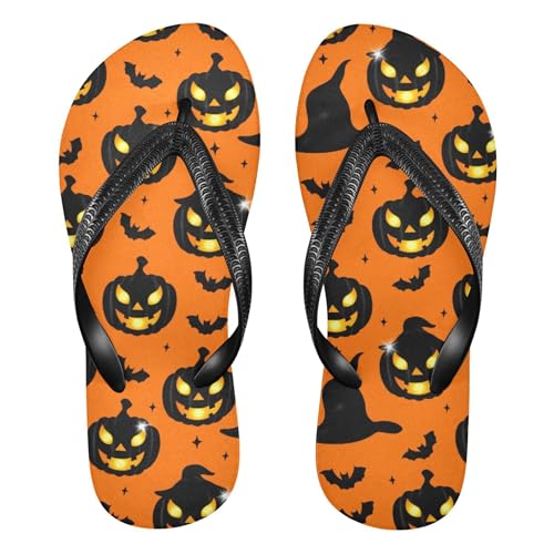 Burbuja Pumpkins with Glowing Faces Flip Flops for Women Men, Soft Thong Sandals Rubber Slippers for Pool Beach Essentials