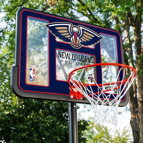 Image of Lifetime NBA New Orleans Pelicans Portable Basketball Hoop, Adjustable Height 7.5-10 Ft, 44 Inch Shatterproof Fusion Backboard, Base with Wheels