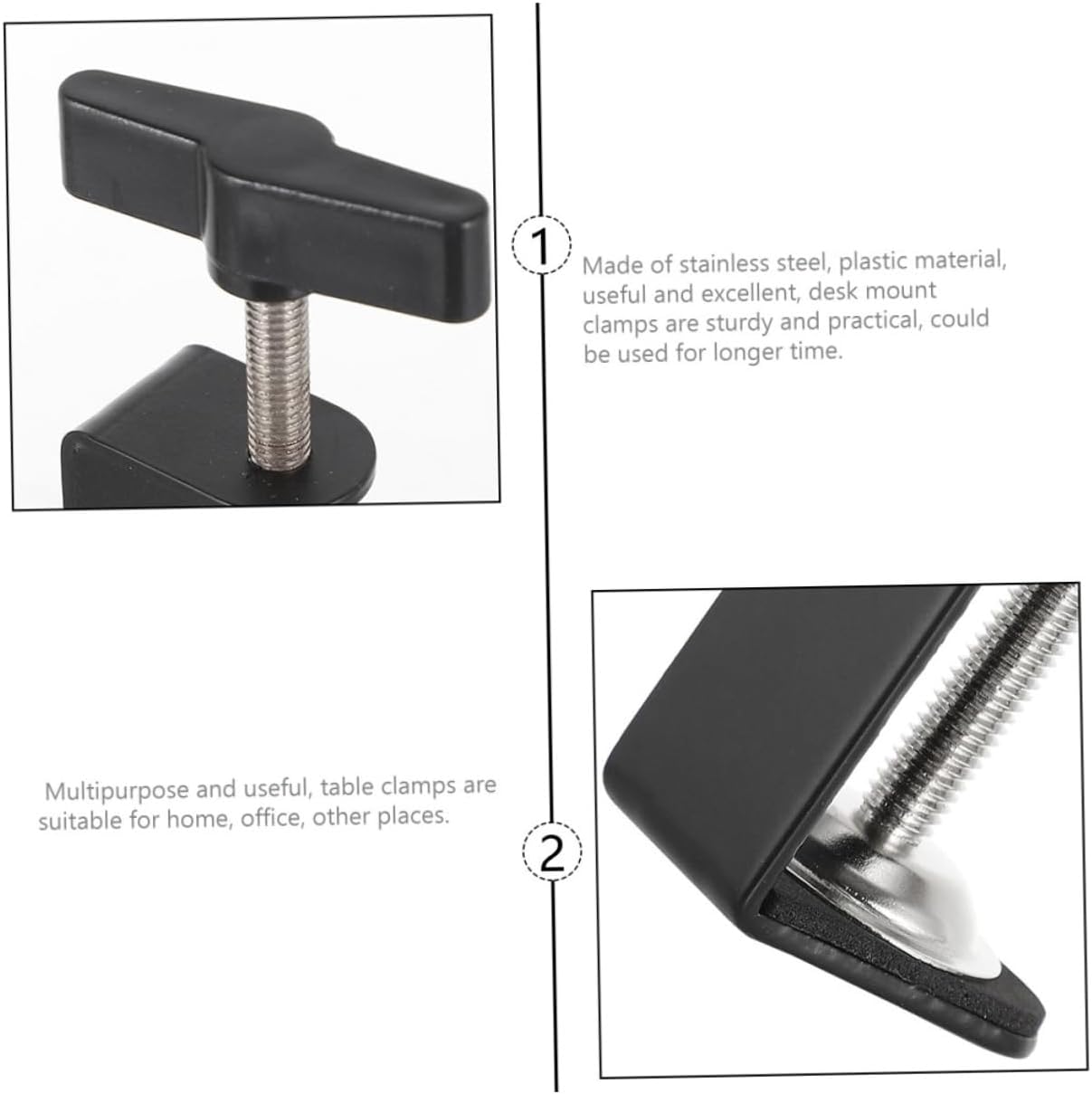 Rotating Desk Clamp Set 4 Pcs Table Mounting Clamps Plastic Stainless Steel Sturdy Easy to Adjust