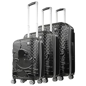 FUL Disney Mickey Mouse 3 Piece Rolling Luggage Set, Hardside Suitcase with Spinner Wheels, 21 Inch, 25 Inch and 29 Inch, Black
