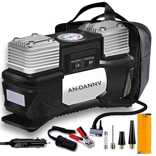 Luftkompressor DC 12V 150Psi dubbelcylindrig kompressor med 3m cigarettändarkabel och tillbehör, för bilar, motorcyklar, cyklar etc.