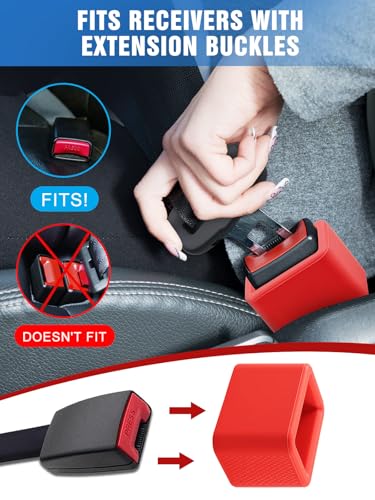 Image of 2 PCS Seat Belt Buckle Holder, Silicone Seatbelt Buckle Booster to Makes Receptacle Stand Upright for Easy Access (Red)