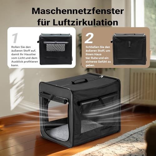 Wiltec Faltbare Transportbox für Hunde, Katzen M (58x46x53 cm), robust, leicht, sicher, Hundebox mit entnehmbarem Kissen, Schwarz